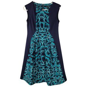 Roz & Ali Womens Fit & Flare Dress 4 Petite Blue Green Paisley Sleeveless